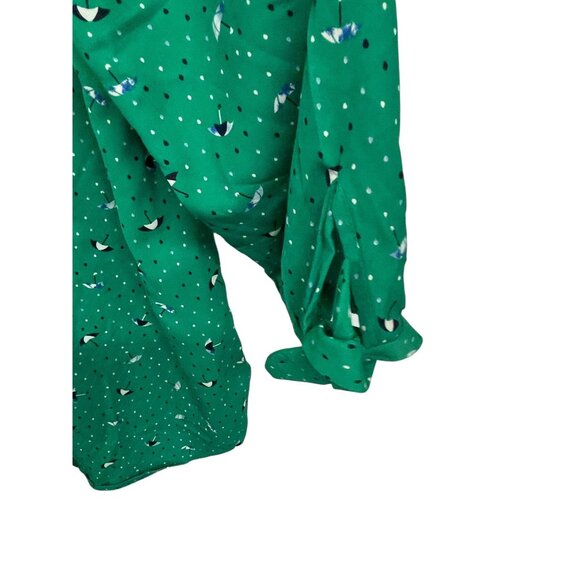 Catherines Womens Green Blouse 1X Umbrella Print 3/4 Sleeve Button-Front - Picture 5 of 6